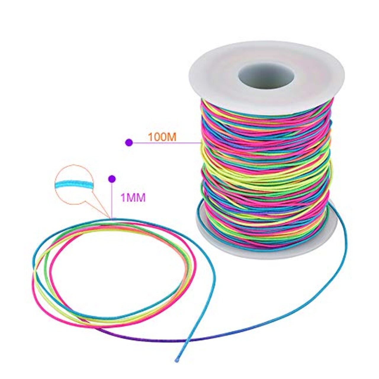 109 Yard 1 mm Rainbow Elastic Cord Beading Thread Stretch String for Bracelet Making